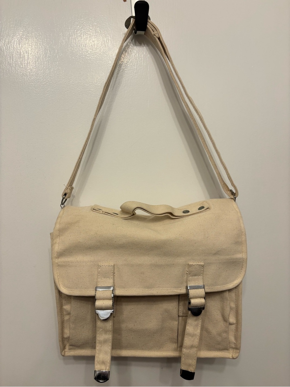 Vintage Heavy Canvas Cream Messenger Bag 90s Style
